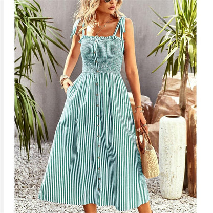 Strap Sleeveless Stripe Maxi Dress in Various Colors