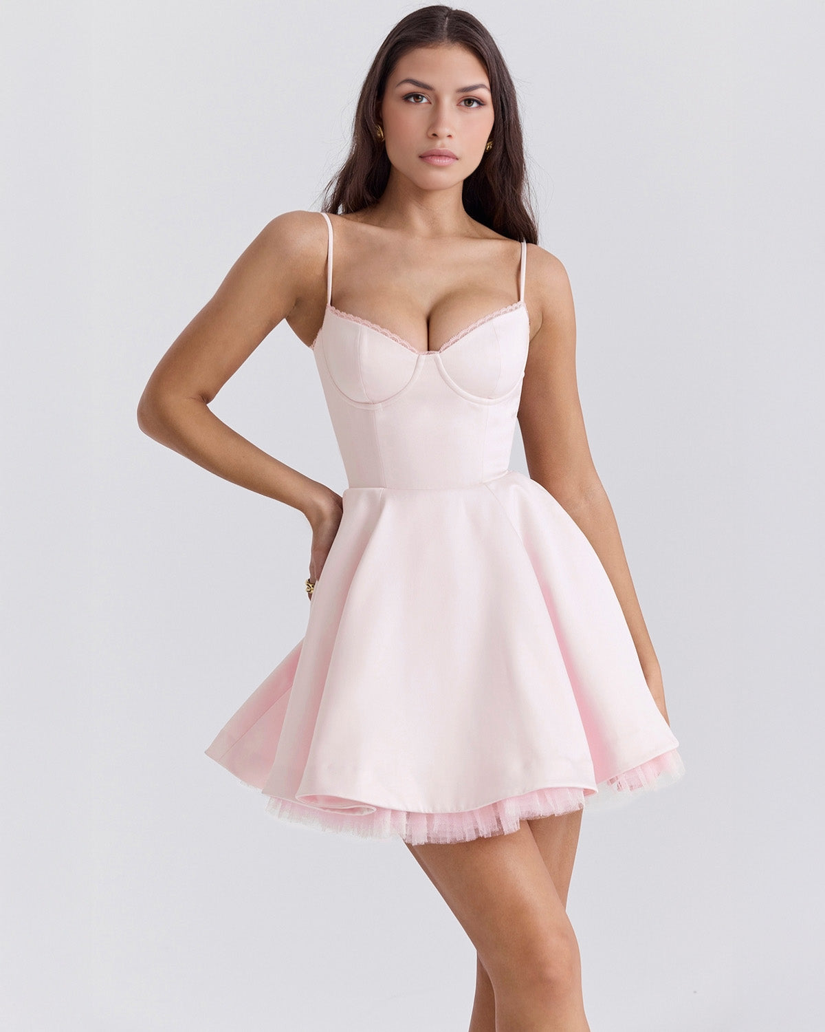 Sweetheart Lace Trim Corset Bodice Tiered Fit and Flare Mini Dress