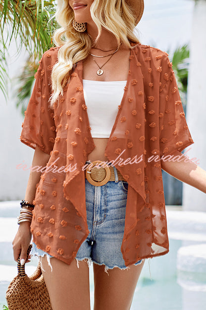 Casual See Through Patchwork Pom Pom Short Sleeved Cover Up
