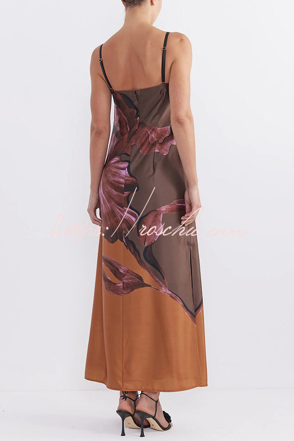 Floral Print Sexy Elastic Bandeau Slit Midi Dress