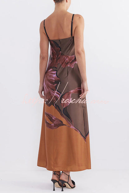 Floral Print Sexy Elastic Bandeau Slit Midi Dress