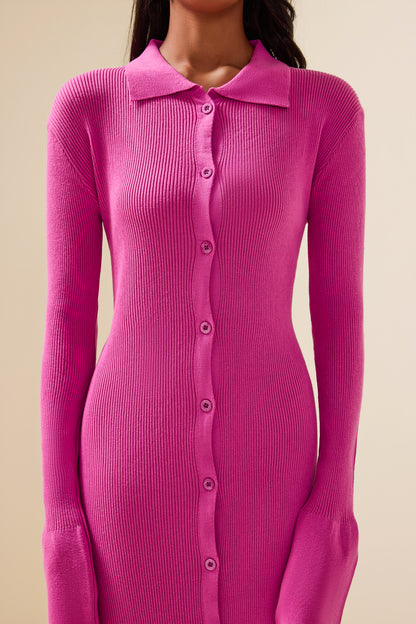 Jersey Solid Button Midi Dress