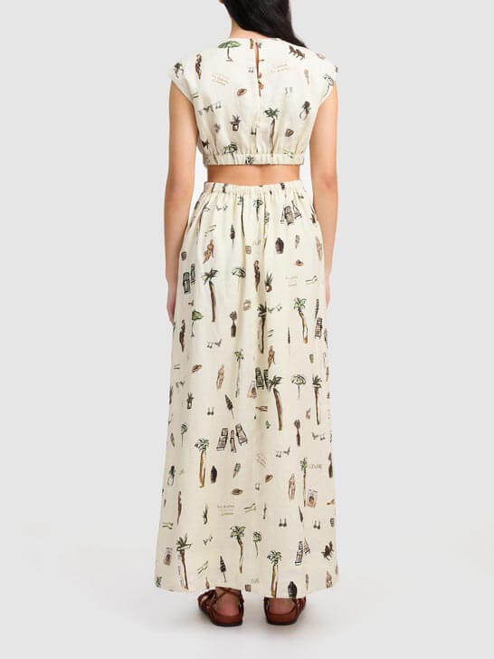 Marigold - Printed Cutout Crew Neck Maxi Dress