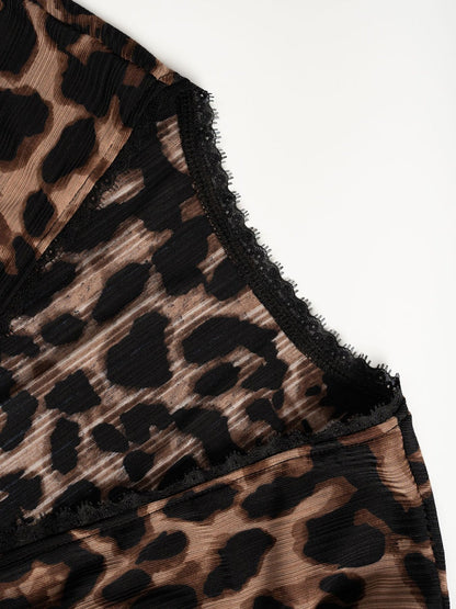 Leopard Print V-Neck Long Sleeve Slim Fit Knit T-Shirt