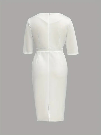 Solid Color Round Neck Fitted Waist Split Button-decorated Midi Dress