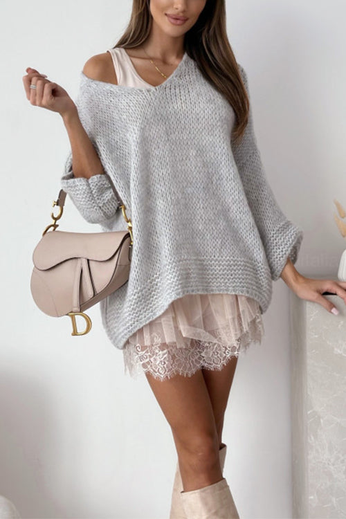 Margovil V Neck Drop Shoulder Slouchy Pullover Sweater