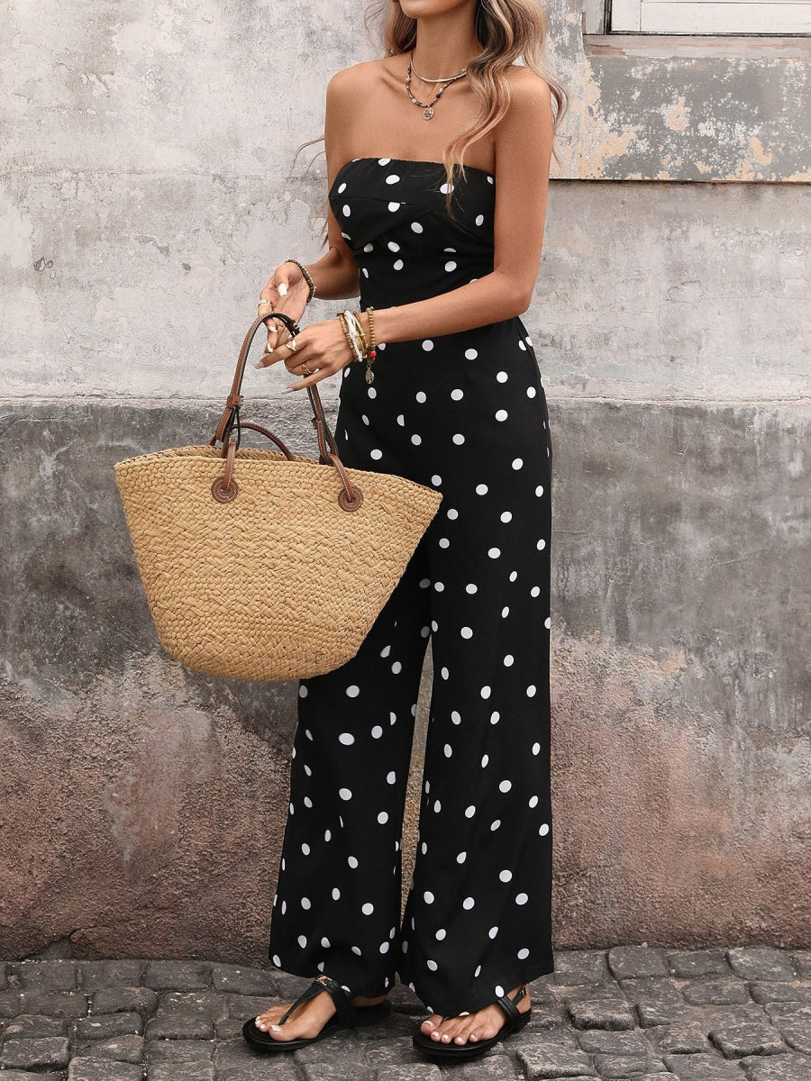 Retro Polka Dots High-waisted Wide-leg Pants Vacation Jumpsuits