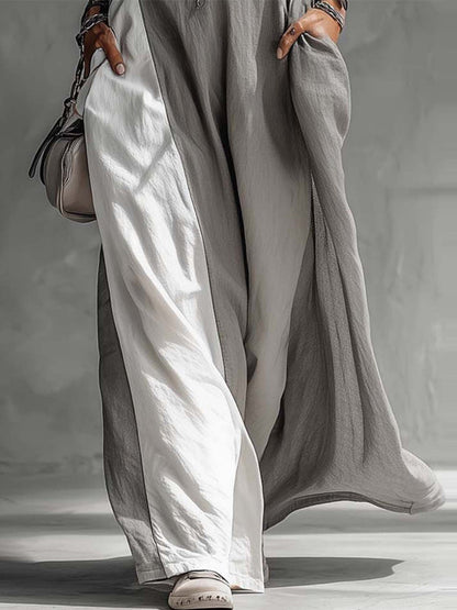 Sleeveless Loose-fit Pocket Color-blocked Leisure Off-shoulder Maxi Dresses