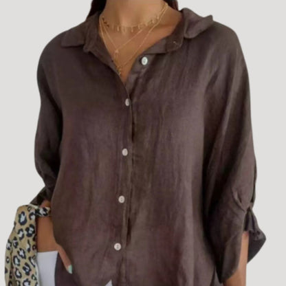 | Linen Long Sleeve Button Shirt Blouse