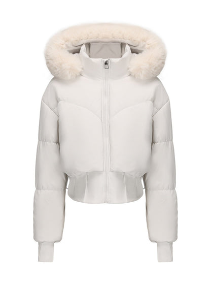 Large Fur Collar Hooded Pockets Short Waist Down Jacket