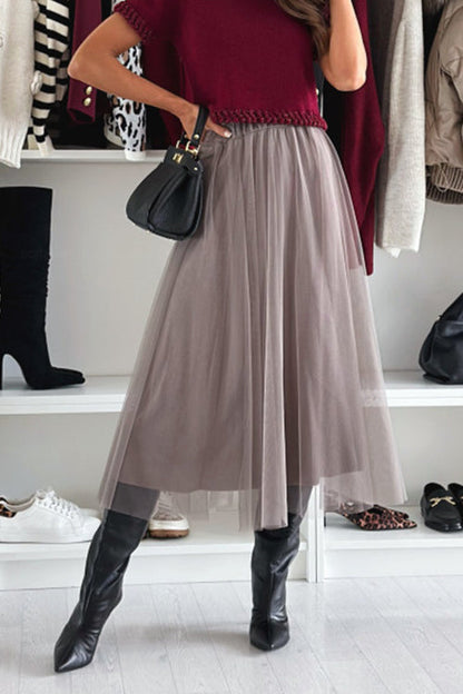 Margovil Elastic Waist Flowy Mesh Midi Skirt