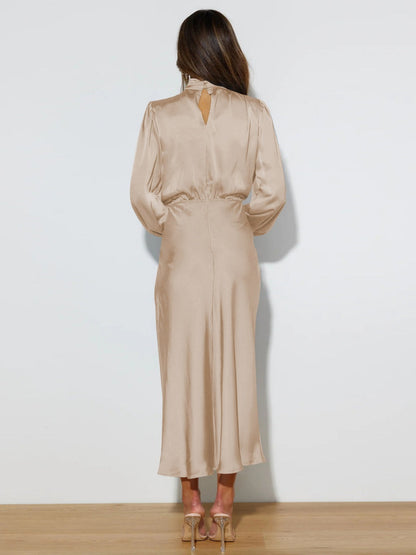 Satin Long Sleeve Zipper Solid Color Maxi Dresses