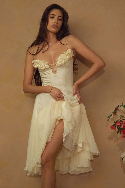 3D Flowers Bandage Slit Formal Dress Maxi Dresses