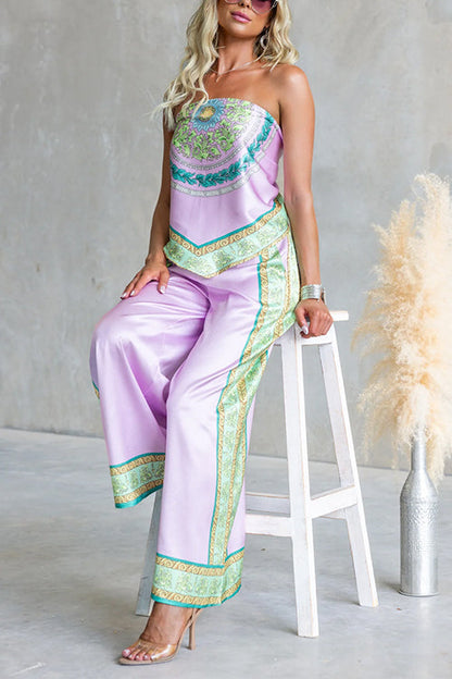 Strapless Tie Knot Back Printed Top