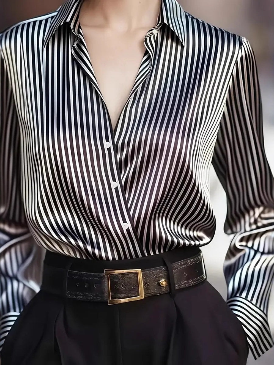 Stripes Single-breasted Slim-fit Satin Casual Shirts