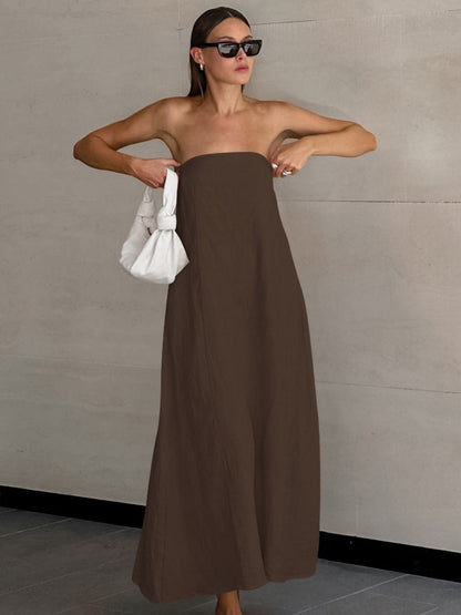Cotton Blend Temperament Tube Top Loose-fit Home Vacation Mini&Short Dresses