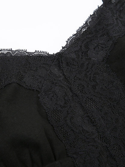 Deep V-neck Solid Color Lace Trim Split Camisole