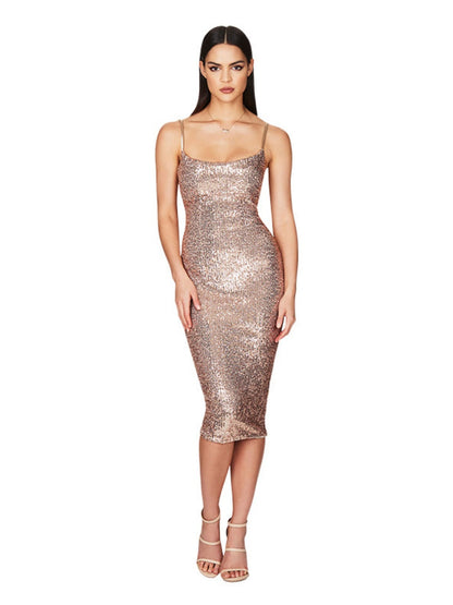 Sequined Backless Halter Dress