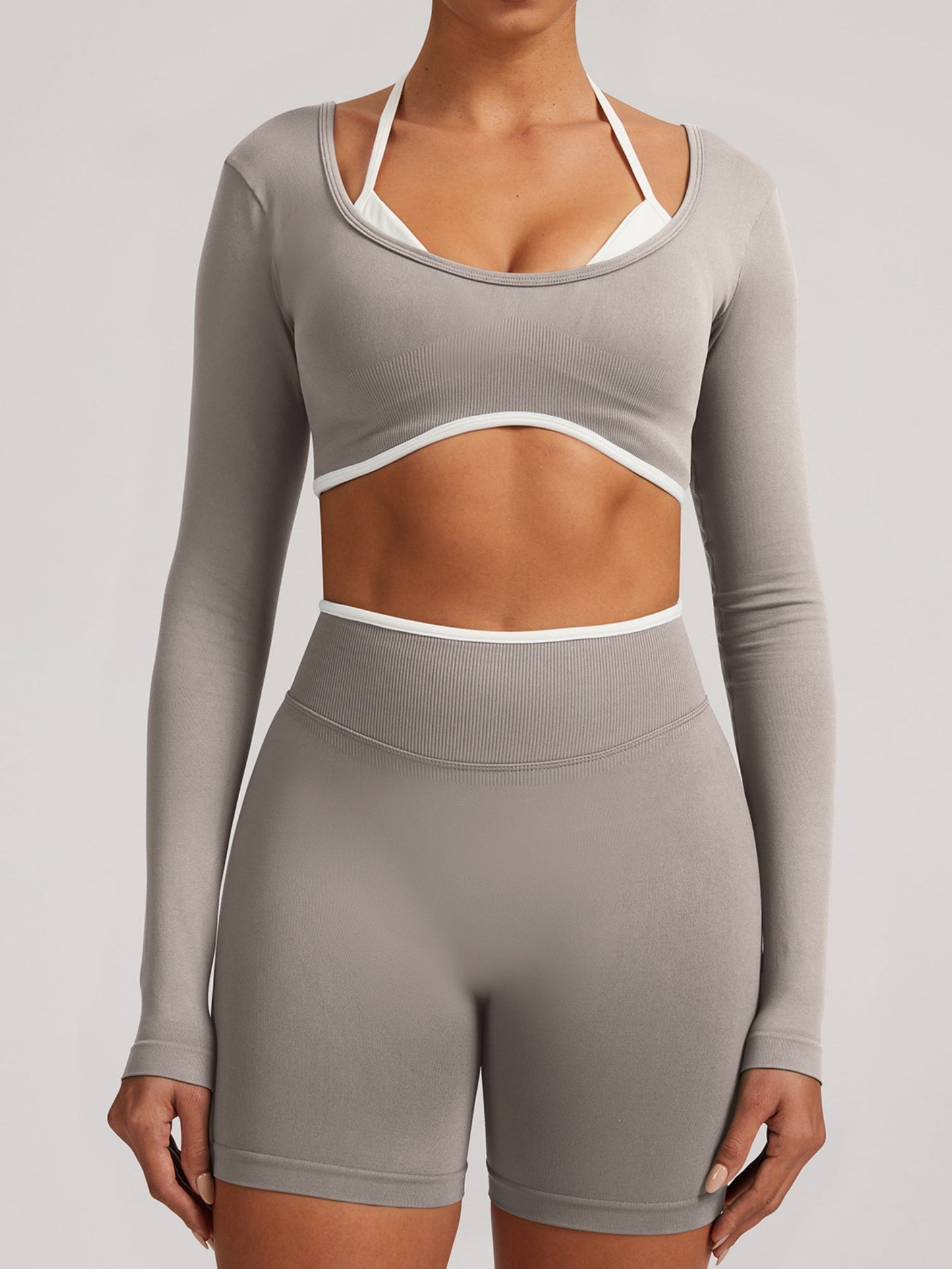 Seamless Faux Two-Piece Exercise And Fitness Yoga Long-sleeved Top
