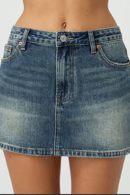 Margovil One Button Pocketed Denim Mini Skirt