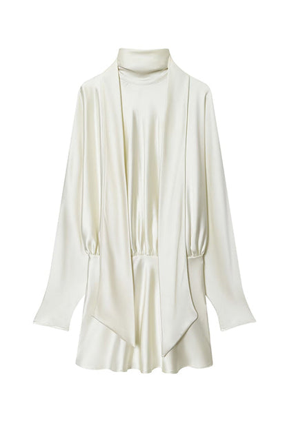 Margovil High Neck Long Sleeves Satin Mini Dress with Scarf