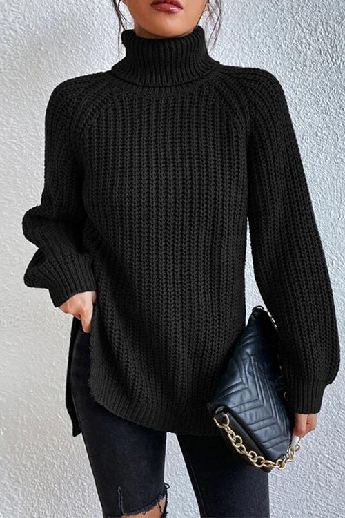 Margovil High Neck Side Slit Pullover Sweater