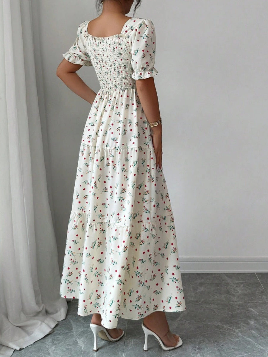 Puff Sleeve Printed Maxi Dresses