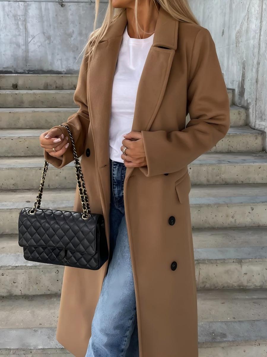 Simple Long-sleeved Lapel Button-down Woolen Coat