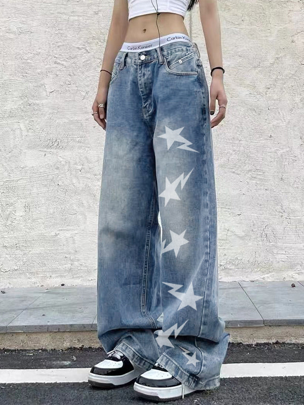 Washed Star Print Boyfriend Jeans