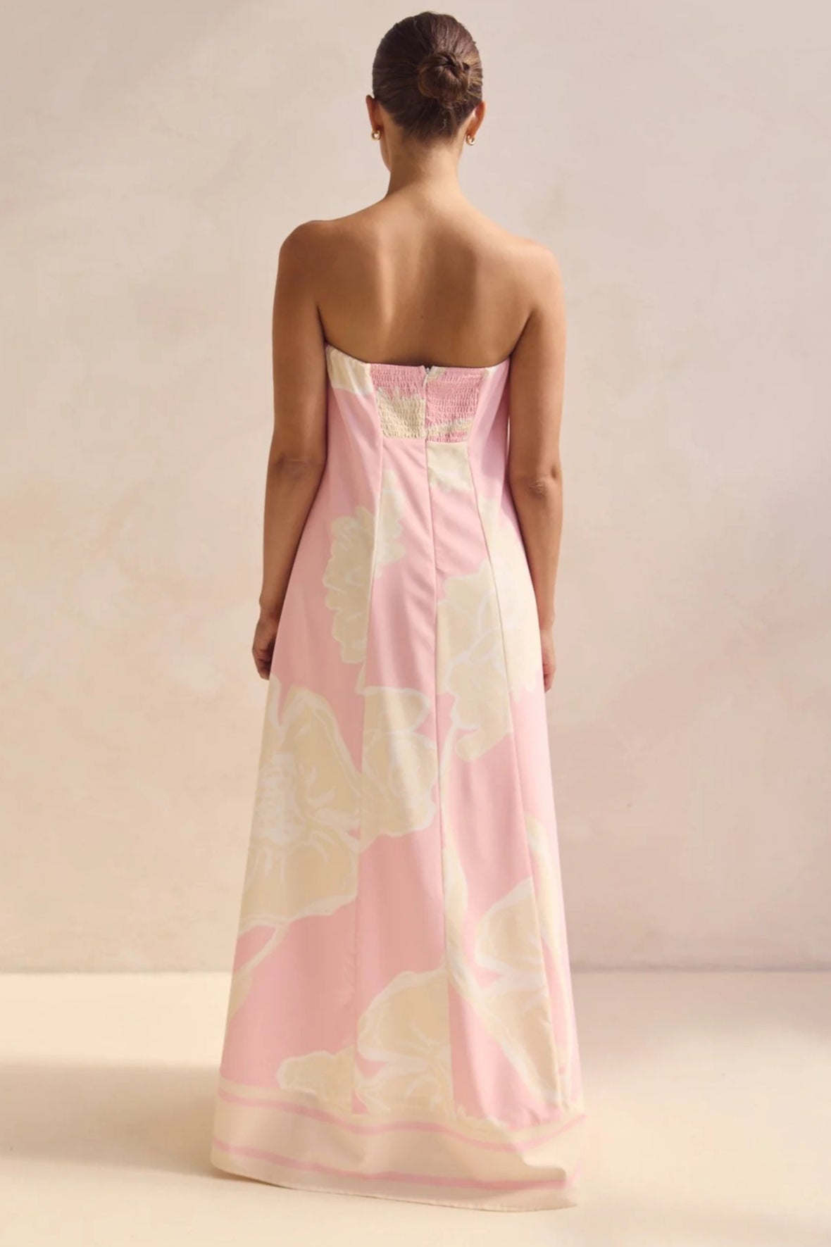 Strapless Tube Contrast Band A-Line Maxi Dress