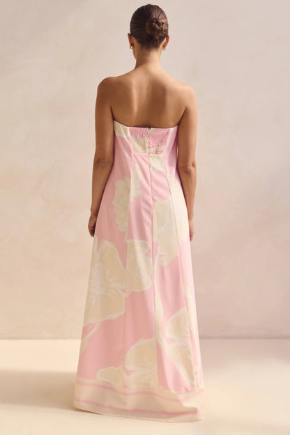 Strapless Tube Contrast Band A-Line Maxi Dress