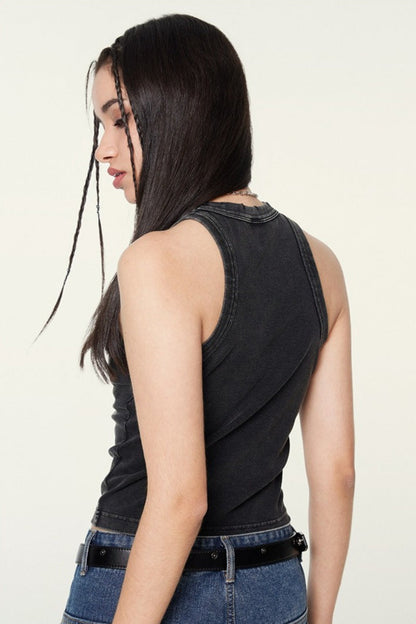 Washed Digital Print Crop Tank Top