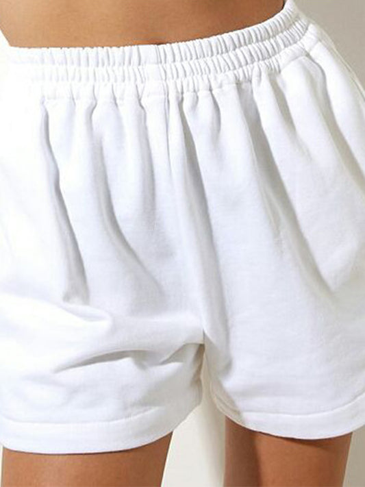 Solid Elastic Waist High Rise Shorts