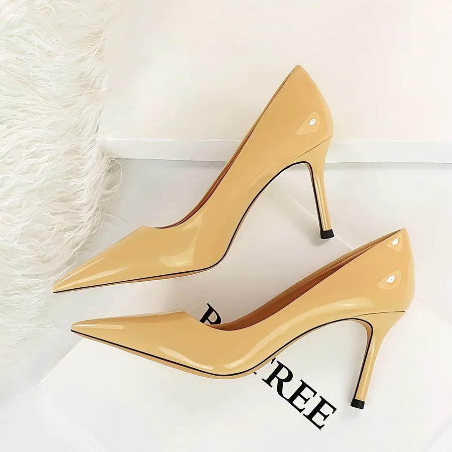 Patent Leather Pointed Toe Stiletto Pumps for Women Office Wear