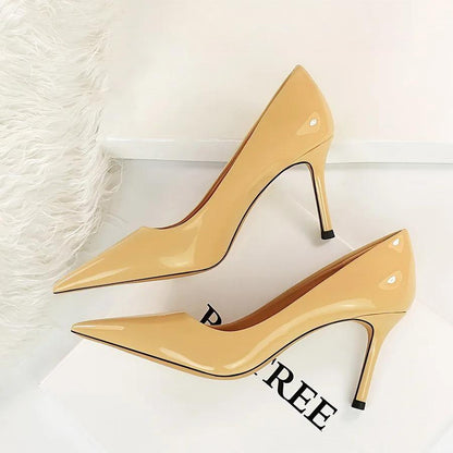 Patent Leather Pointed Toe Stiletto Pumps for Women Office Wear