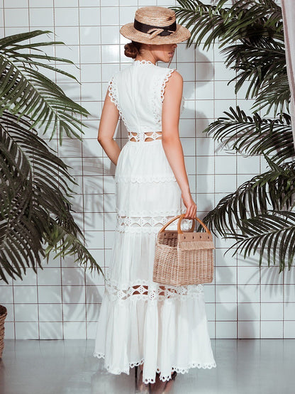 A-Line Dress Cutout Surplice Neck Sleeveless Summer Casual Midi Dresses