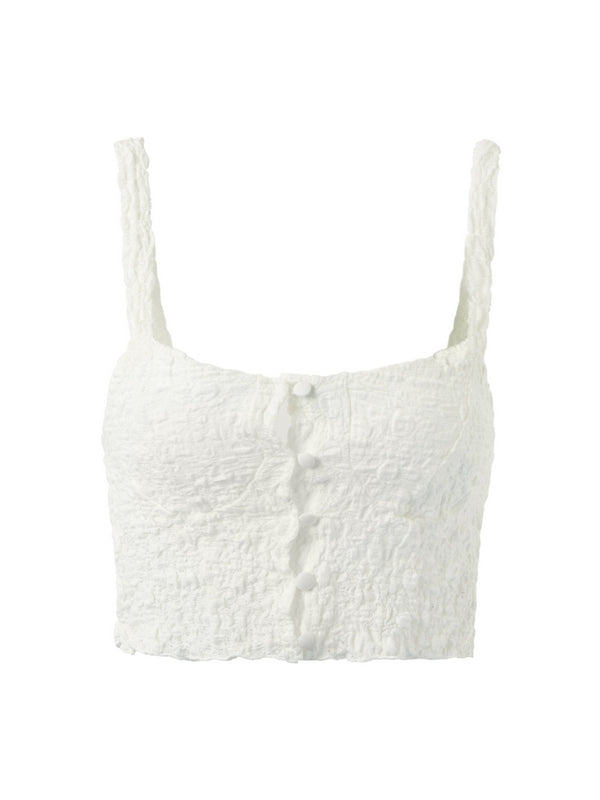 Front Button Pleated White Cami Top