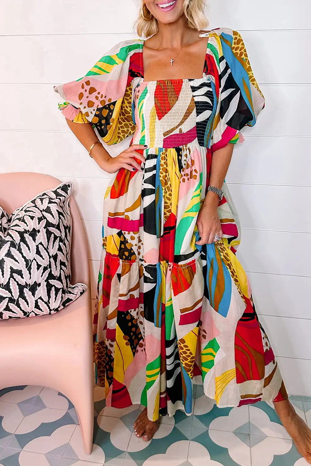 boho abstract print maxi dress
