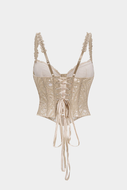 Lace Trim Bustier Corset Tie-Back Cami Top