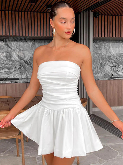 Skater Dresses Strapless Sleeveless Open Shoulder Casual Flared Dress Mini Dresses