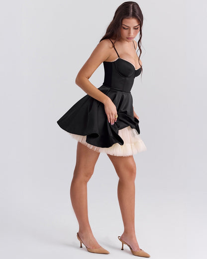 Sweetheart Neck Spaghetti Strap Corset Bodice Layered Tulle Mini Dress