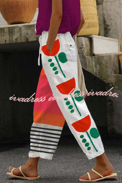 Casual Unique Printed Button Pocket Pants