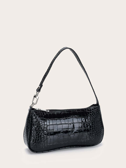 Crocodile Embossed Baguette Bag