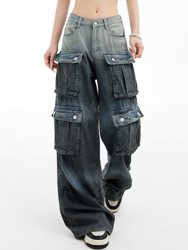 Loose slim gradient design Cargo Jeans