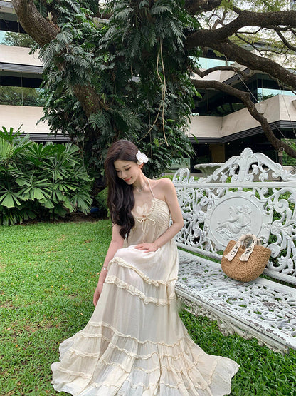 Backless Halter Layered Maxi Dress – Romantic Beachwear