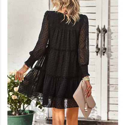 Swiss Dot Round Neck Mini Dress in Black, Blue, Green, Pink