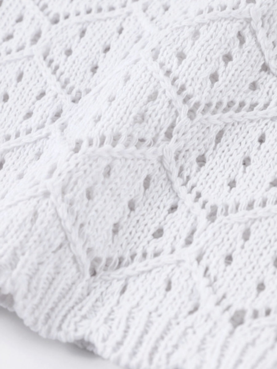 Comfortable And Casual Openwork Cropped Knit Shorts Two-piece Set