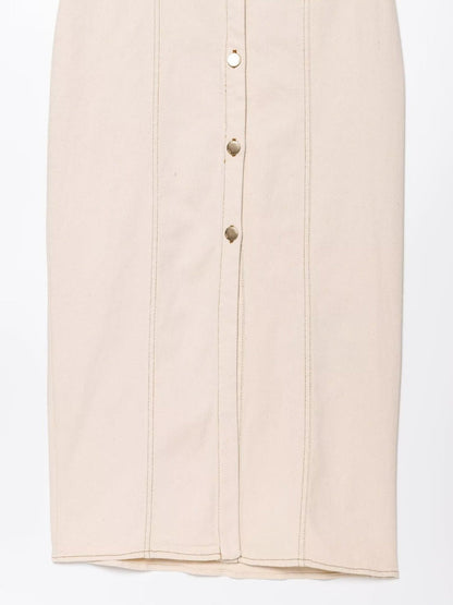 V-neck Short Sleeve Waist Hip-hugging Button Slit Commuting Temperament Maxi Dresses