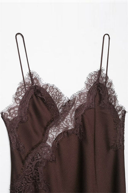 Margovil Spaghetti Strap Lace V Neck Irregular Hem Mini Dress