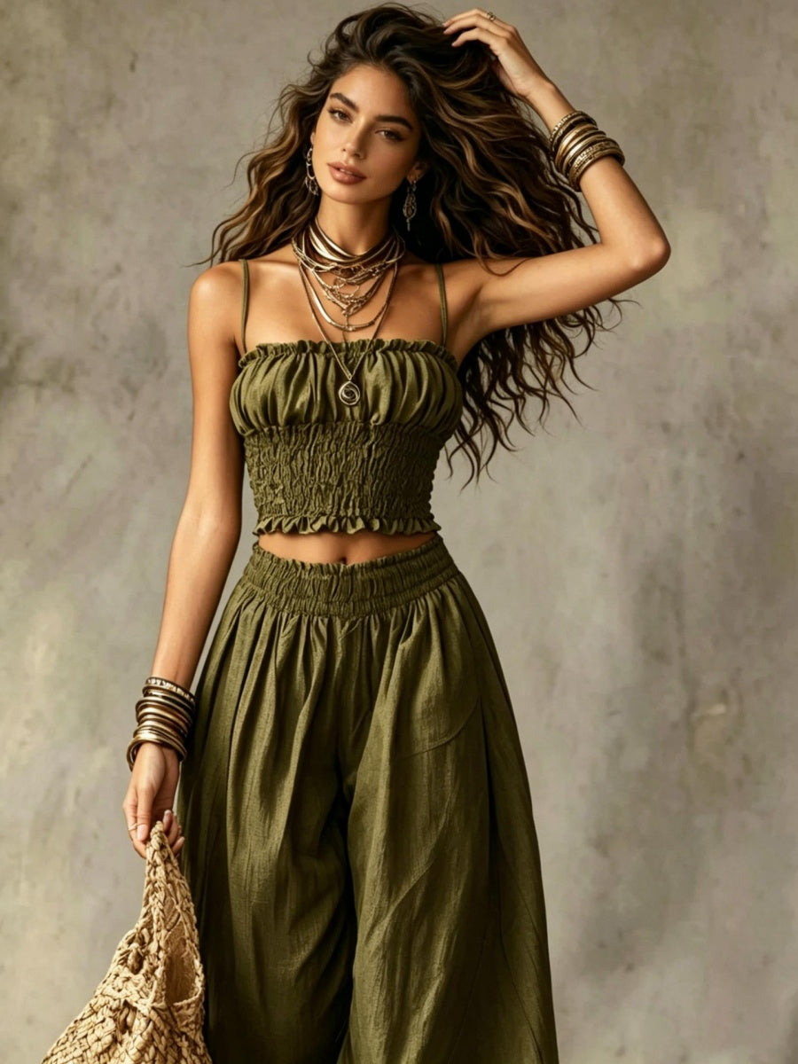 Bandeau Cropped Camisoles Lantern Pants Set 2-piece Sets